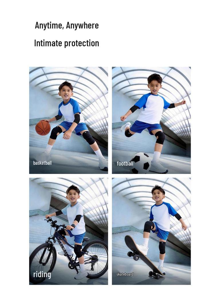Kids' Sports Knee & Elbow Pads: Enhanced Protection for Basketball, Football, Running - Anti-Fall, Anti-Collision, Thick Padded Gear.