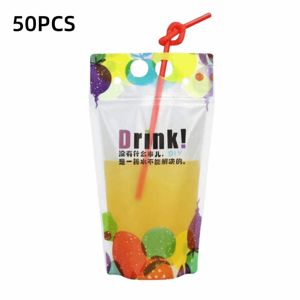 Portable Disposable Beverage Bags with Straw 450ML Ice Drink Pouches Leak Proof Resealable Drink Pouches