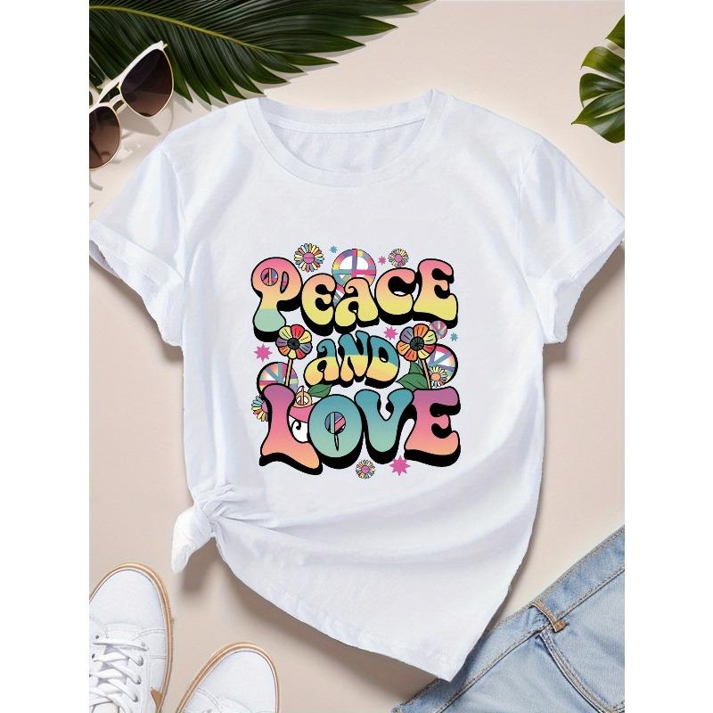 Peace and Love Women s Plus Size Sports Short Sleeve T-Shirt S белый
