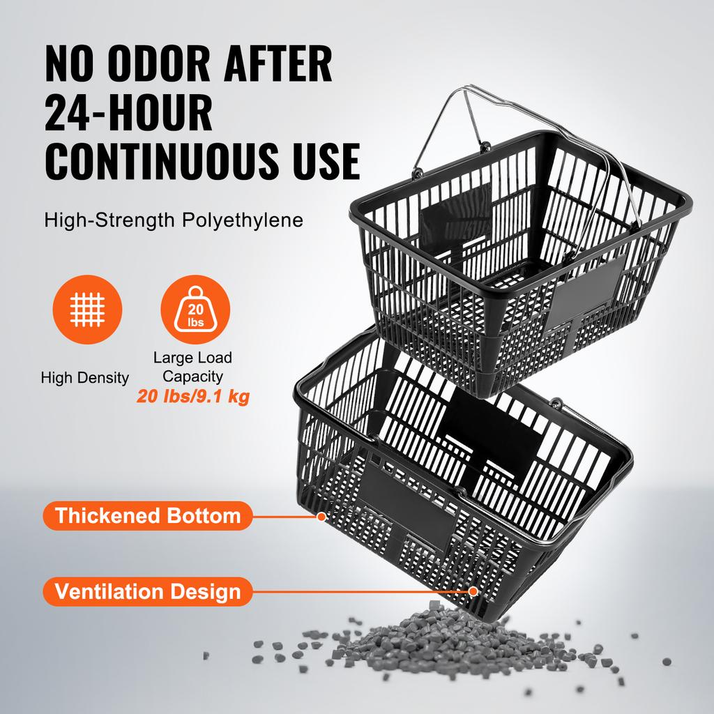 SucceBuy 12PCS Shopping Basket 21L with Metal Handle & Stand Portable Plastic Shop Grocery Basket for Store Supermarket Grocery