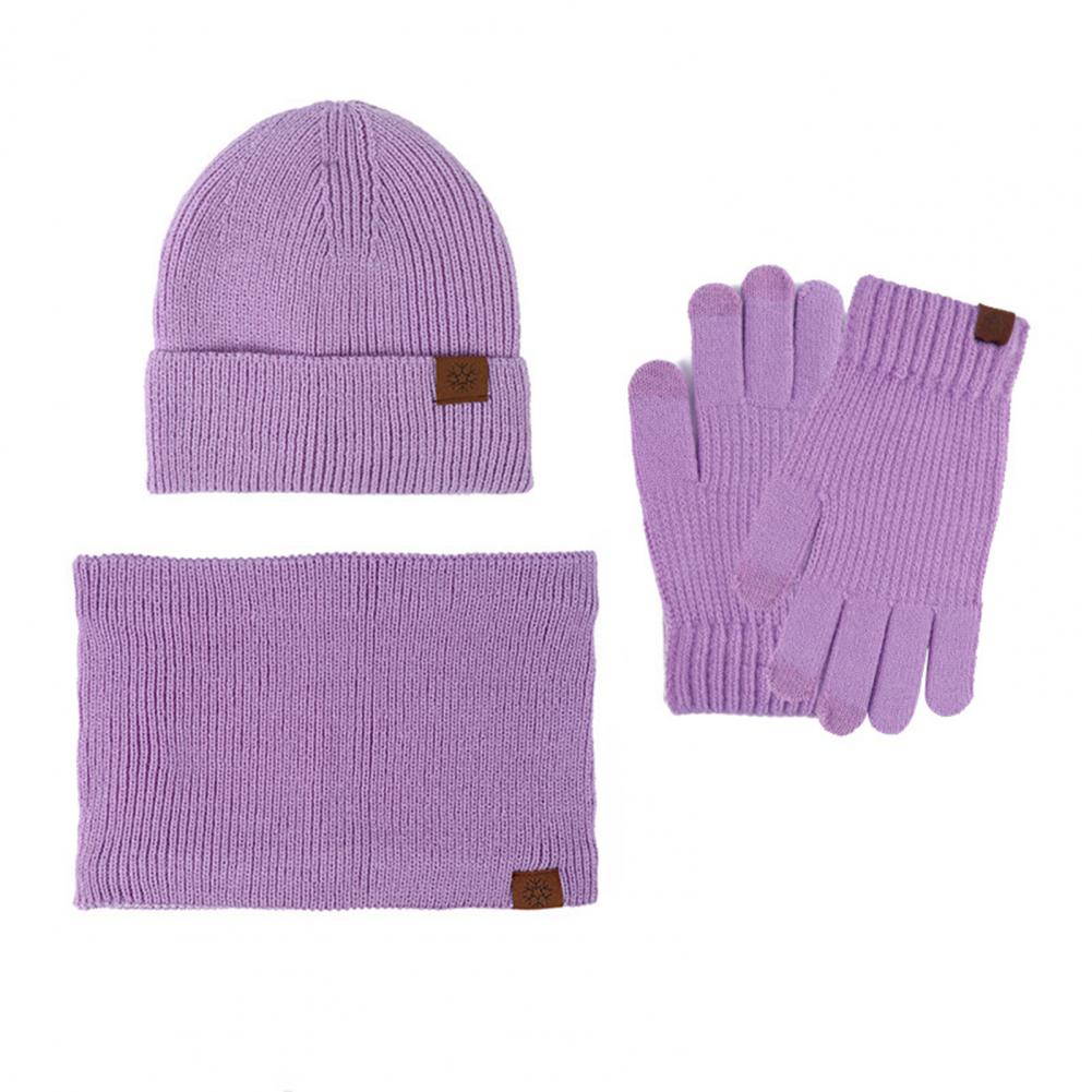 3 Pcs/Set Women Winter Hat Scarf Gloves Set Thick Plush Knitted Warm Cap Gloves Elastic Ear Windproof Wi