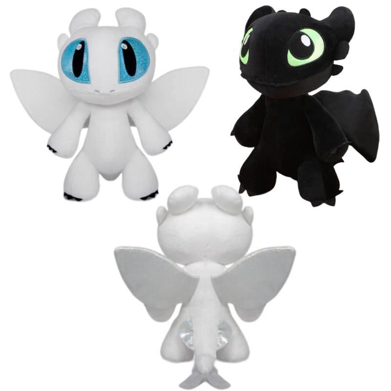 Dynamic Night Fury And Light Fury Plush Toys For Dragon Lovers Black And White Dragon Dolls