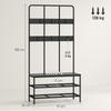 3-in-1 Hallway Coat Rack with 6 Hooks and Shoe Rack Bench, 91x36x180cm, Black