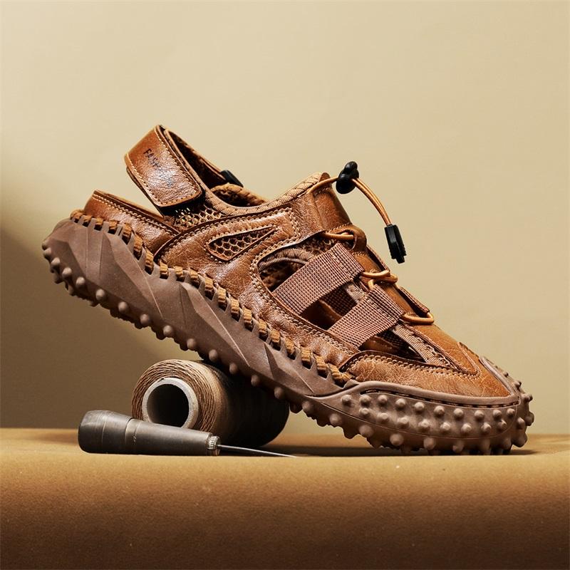 Breathable Soft Mesh Sandals Hand-stitching Men's Beach Flats New Male Sandals Summer Outdoor Leisure Hollow Out Shoes