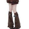 Brown Star Pattern Leg Warmers with Adjustable Leather Buckle Strap for Women Punk Flared Leg Covers Footless Socks Brown
