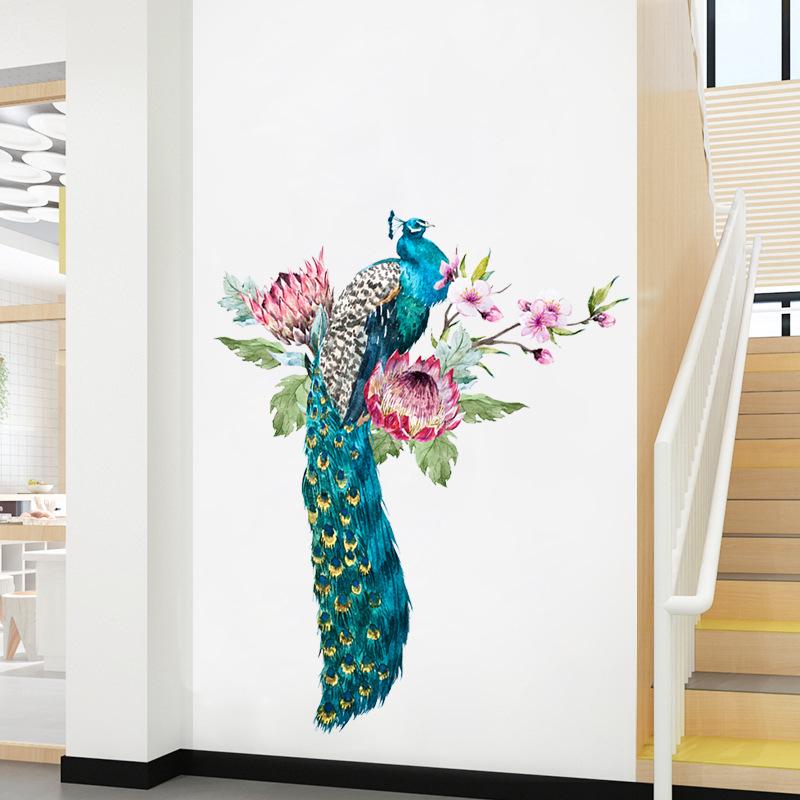

Peacock on Branch Removable Wall Sticker for Living Room or TV Background Decoration