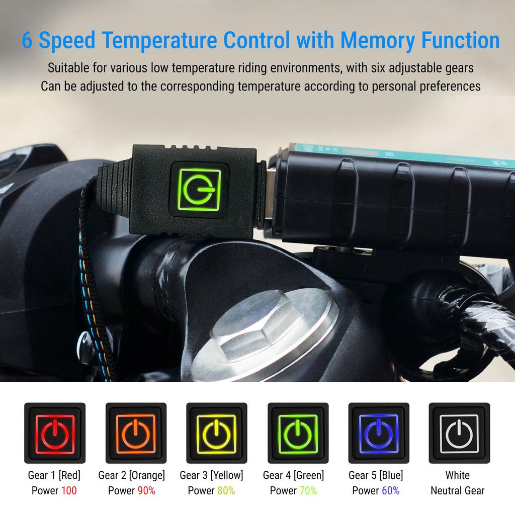 Heated Motorcycle Grips Cover 6 Temperature Settings IP67 Water Proof USB Heated Handlebar Cover for ATV Bike Scooter