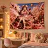 Pastel Rainbow Anime Girl Aesthetic Tapestry Pink Floral Sky Cartoon Wall Hanging Teen Dorm Bedroom Otaku Home Decor