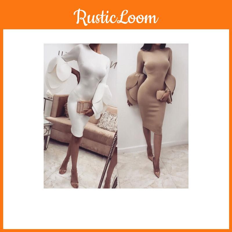 Elegant Us Women's Long Petals Sleeve Bodycon Casual Party Evening Cocktail Mini Dress For Effortless Style