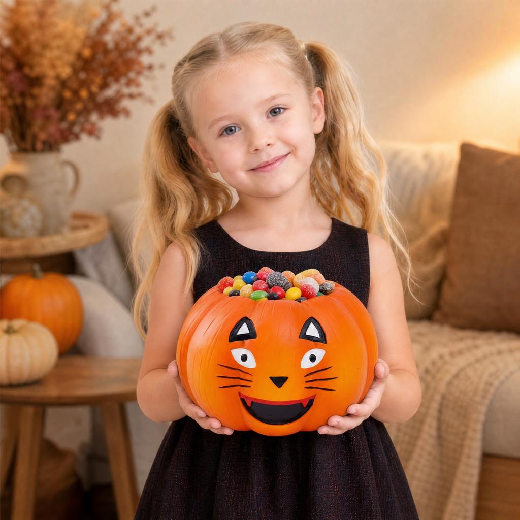Halloween Face Pumpkin Resin Decorative Bowl for Storage and Home Decor