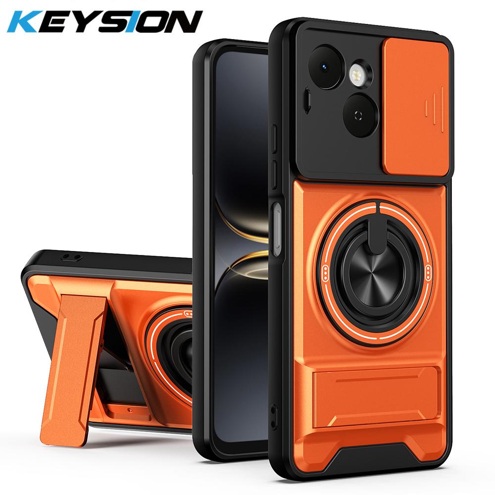 KEYSION Magnetic Phone Case for TECNO Spark 40C 4G Slide Camera Protection Upright Kickstand 360° Ring Shockproof Back Cover