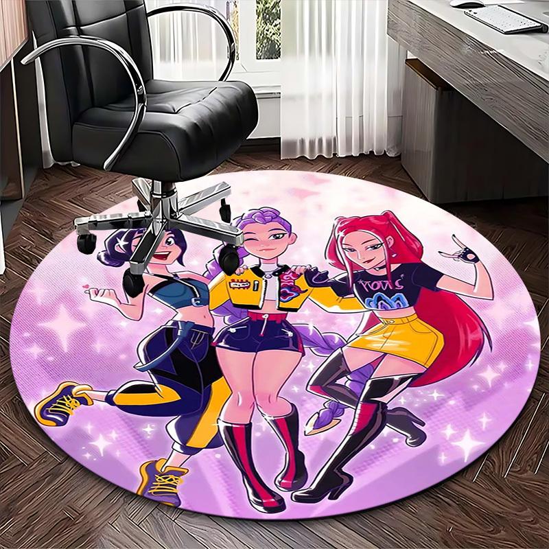 1pc Anime Design Round Carpet for Office Chair Mat, Non-Slip Rug Suitable for Home Decor, Living Room, Bedroom