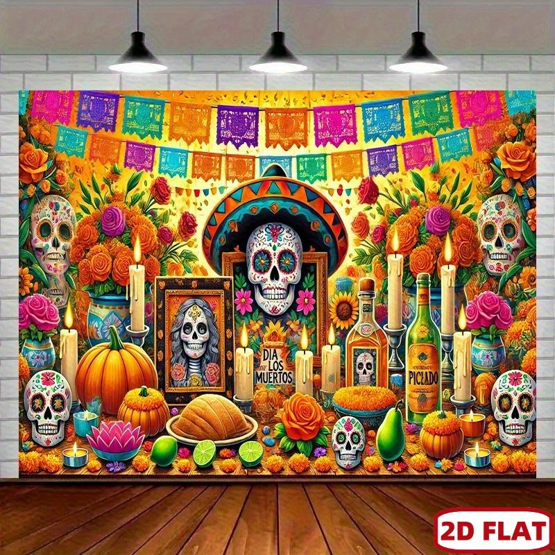 2D plane, 1 piece - Candy Skeleton Festival Zombie Festival Background Cloth - Vibrant floral and candle decorationszyc