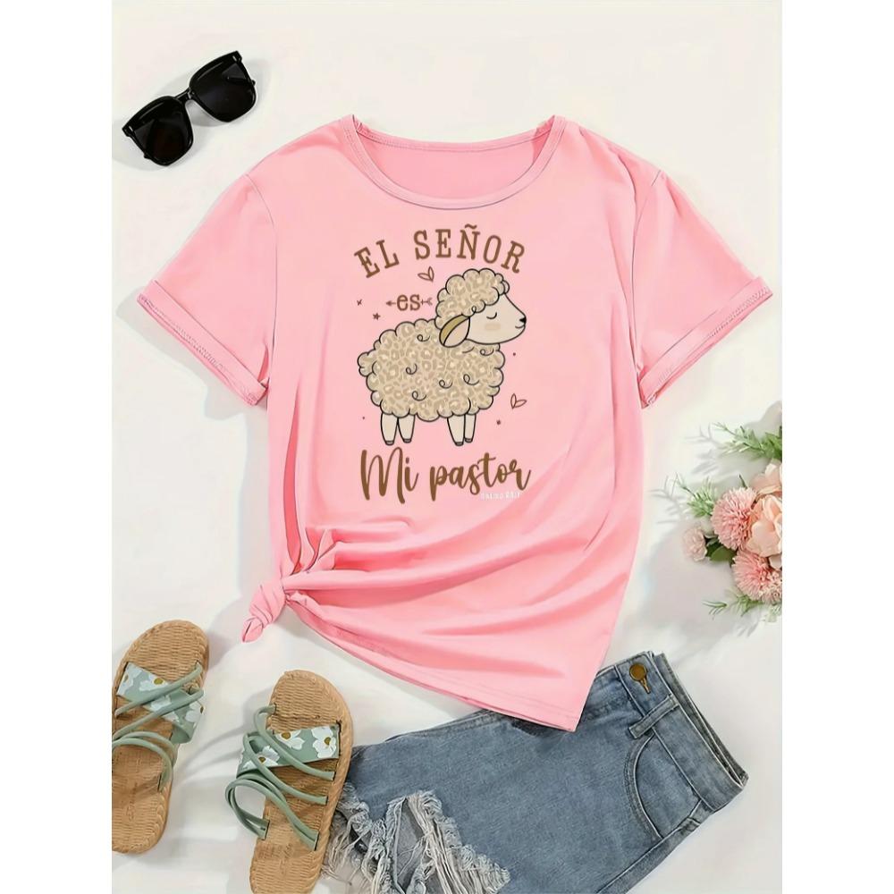 Women's T-shirt Sheep Printed Casual Fashion Short Sleeve T-shirt Soft Comfortable Summer Women Clothing