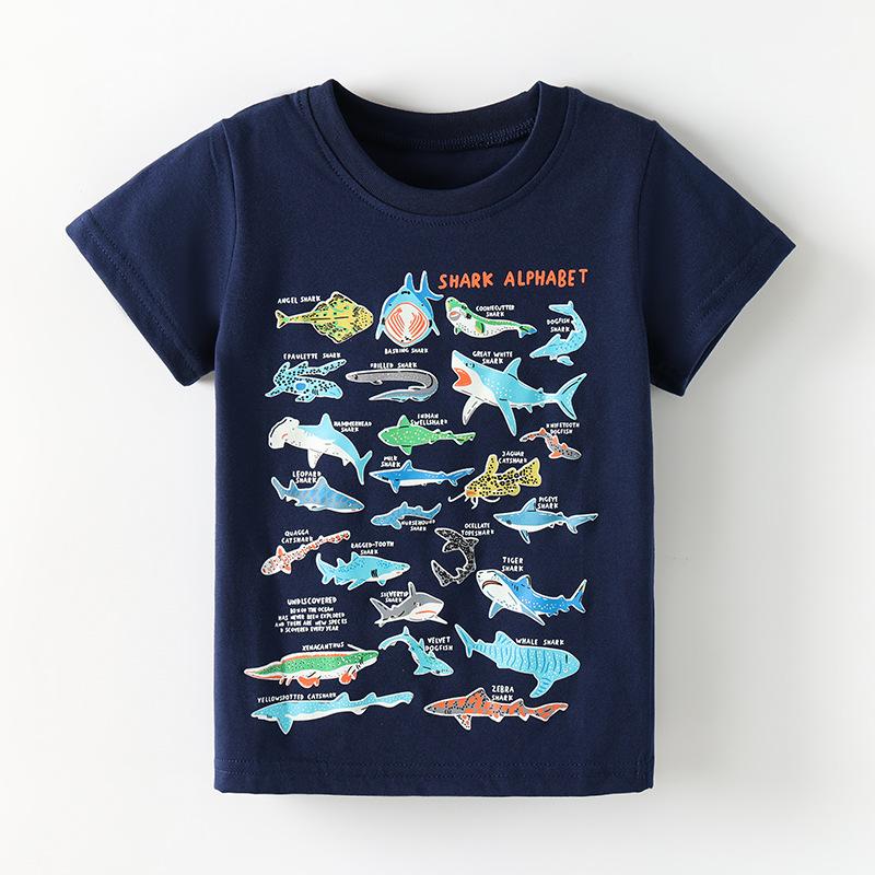 

New summer collection: boys’ short-sleeved T-shirt with glow-in-the-dark animal print, children’s crew-neck top 90cm(2-3Y) темно-синий
