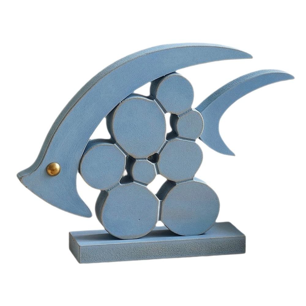 Vintage Wooden Fish Ornaments Mediterranean Style Nautical Fish Decoration Office Desk 7.68x5.31 in синий