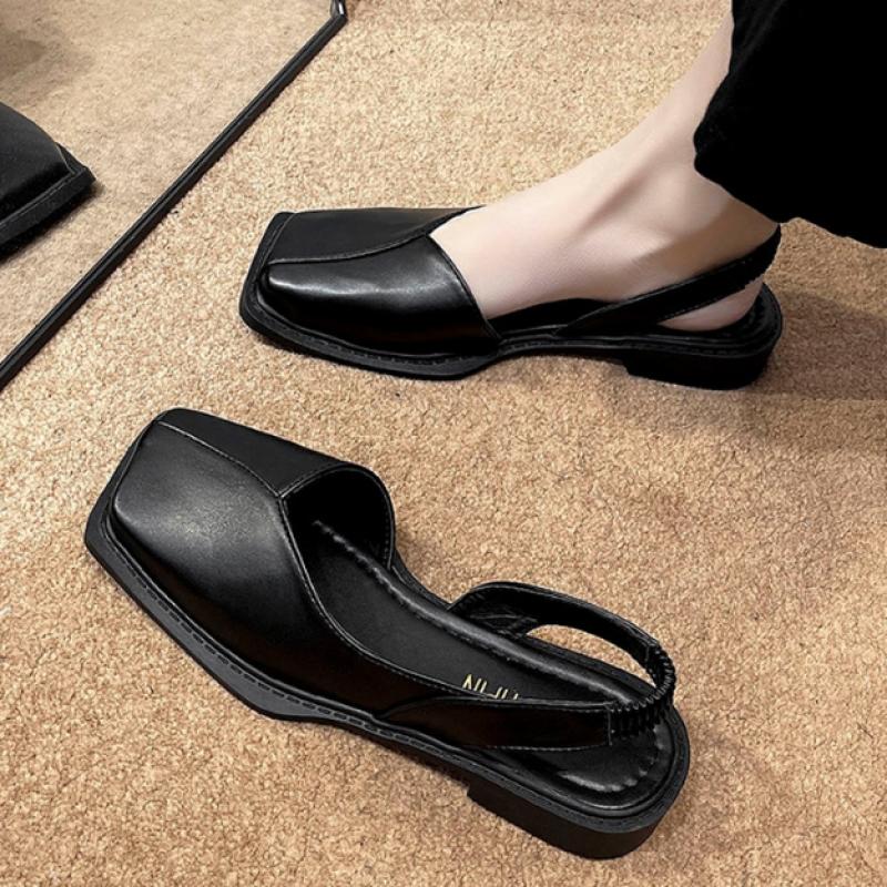 Shop Women Summer Daily Square Toe Banding Slingback Flat Shoes Wdms Wse Ts138