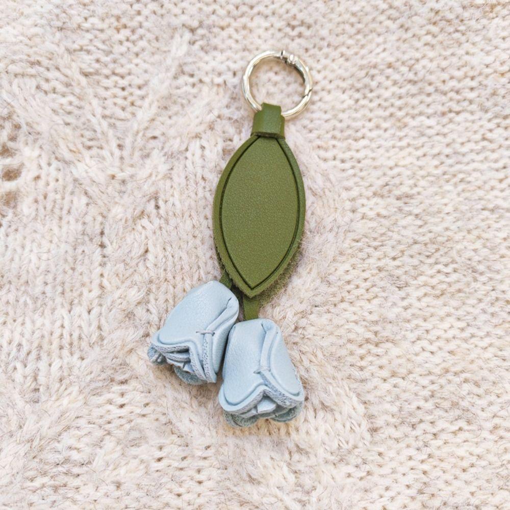 Handmade Flower Pu Keychain Hanger Bag Charm Multi-color Tulip Leather Pendant  Men