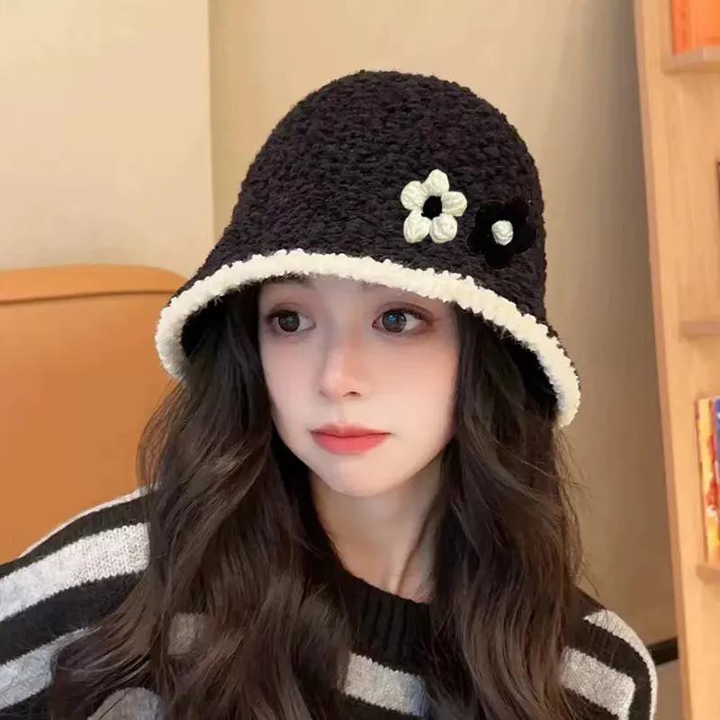 WTEMPO Two Flowers Retro Elegant Warm Thick Solid Color Windproof Cold-proof Hats Women's Autumn Winter Casual Versatile Plush Hats
