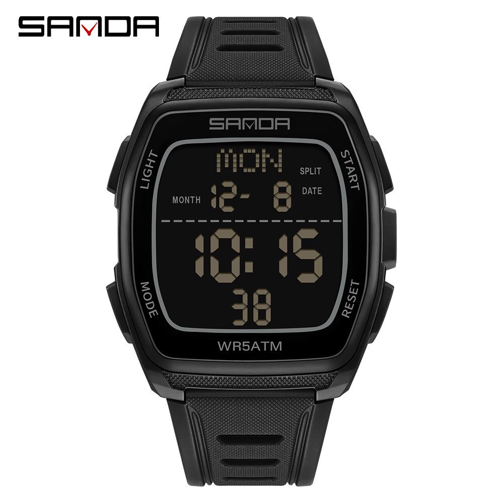 SANDA 9080 Men's Luminous Barrel-Shaped Sports Watch - Multifunctional, Waterproof, and Ideal for Student Parties.