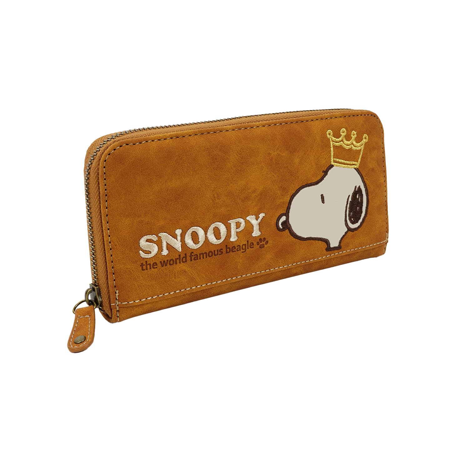 

Snoopy Long Wallet with Popular Character Snoopy with Embroidered Crown Women s Zipper-Around Design, (Yellow)