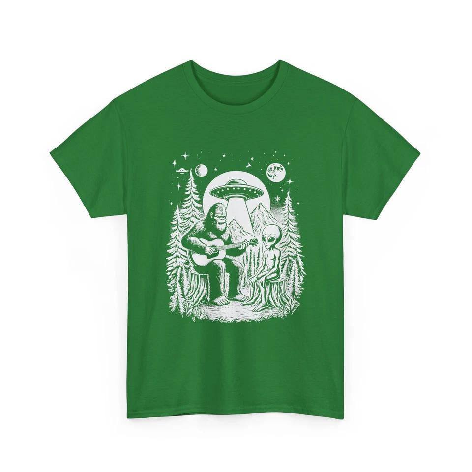 Sci-Fi World T-Shirt | UFO Alien Graphic Tee | Bigfoot & Alien Shirt 2 XL