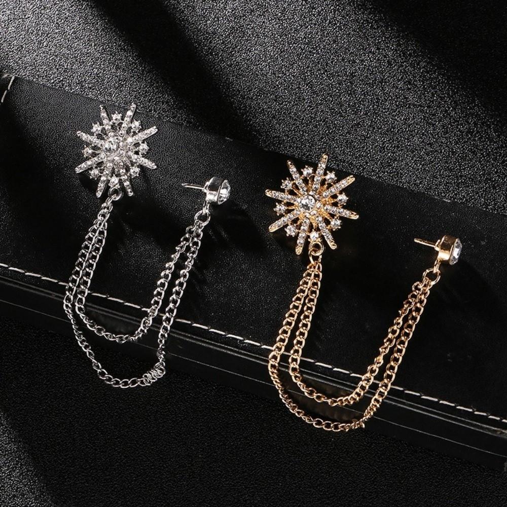 Rhinestone Men Brooch Tassel Chain Suit Collar Pin Fashion Suit Lapel Pin  Collar Decoration