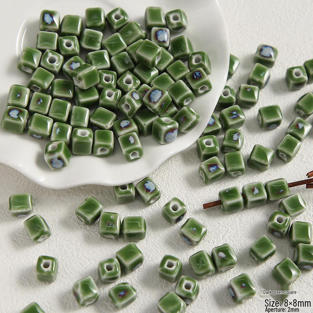 Handmade Cute Flower & Heart Green Ceramic Beads for DIY Jewelry