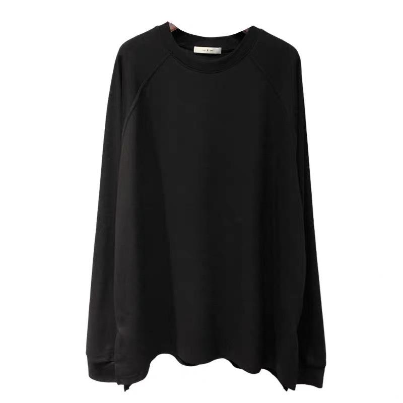 Pure Cotton Long-sleeved T-shirt Women's New Early Autumn Loose Solid Color Slit Bottoming Shirt Top