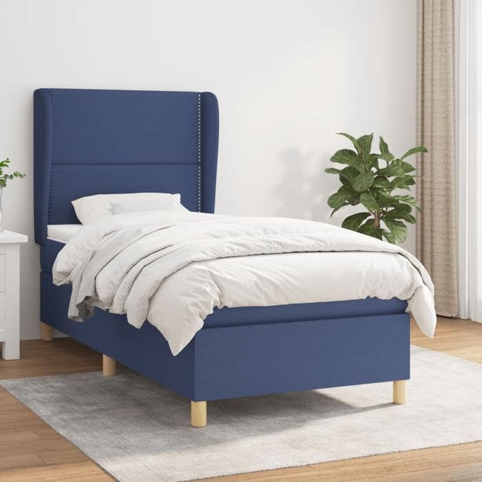 3128419 vidaXL Lit à sommier tapissier avec matelas Bleu 90x200 cm Tissu