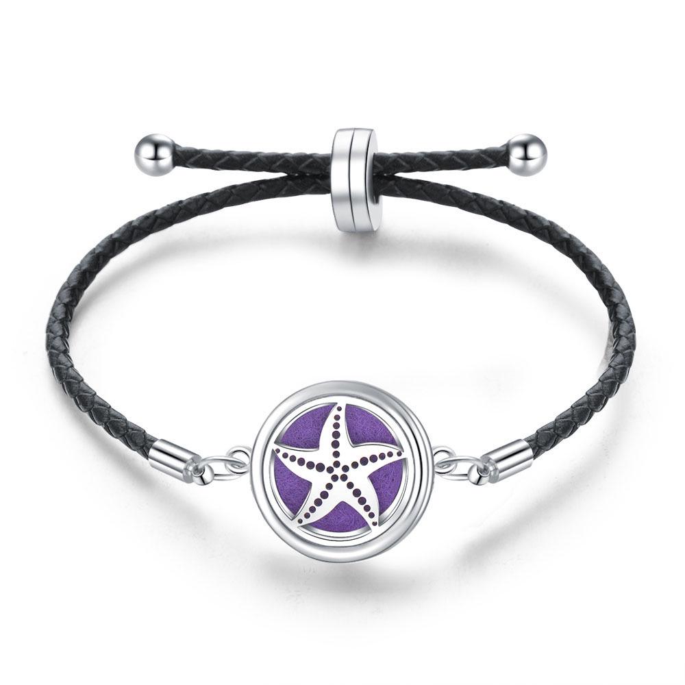 Women's Adjustable Braided Leather Aroma Diffuser Tree of Life Bracelet
