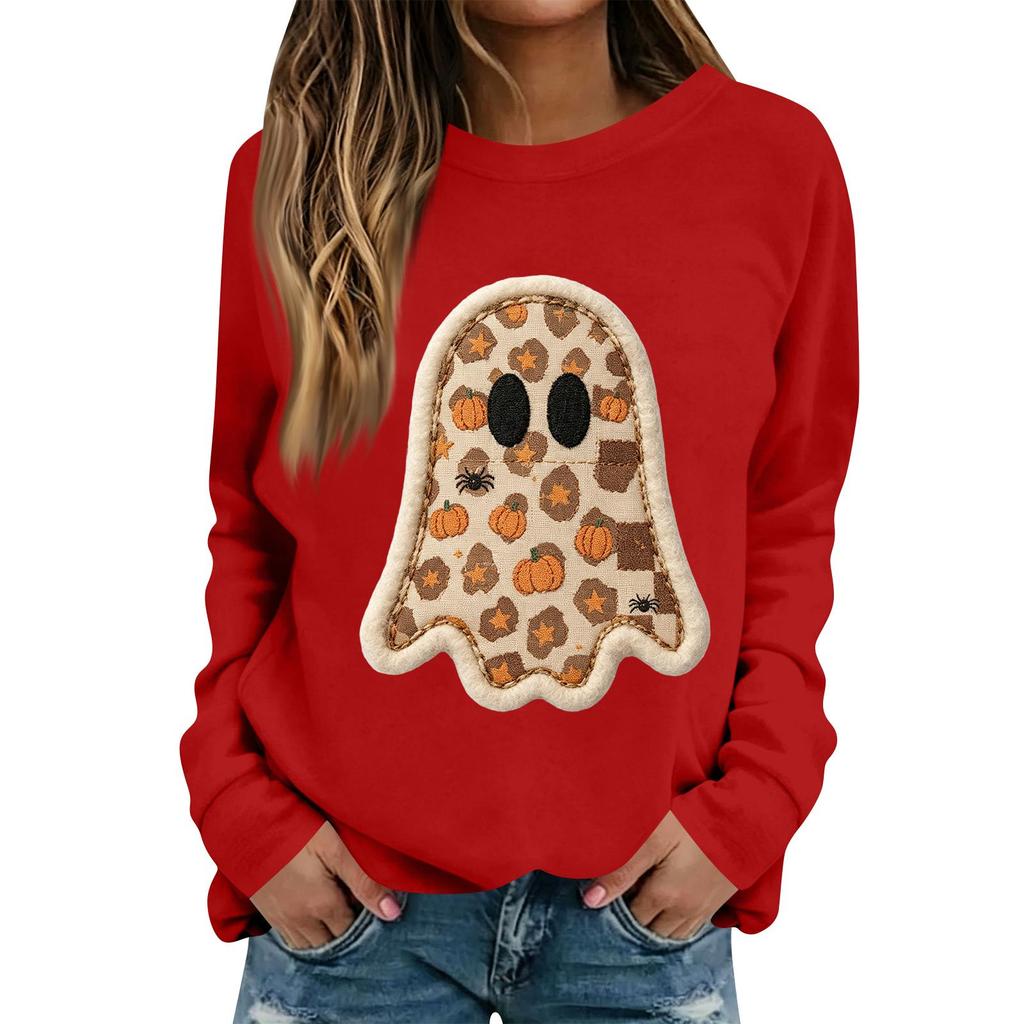 Women's Fashion Casual Long Sleeve Christmas Print Neck Top for Holiday