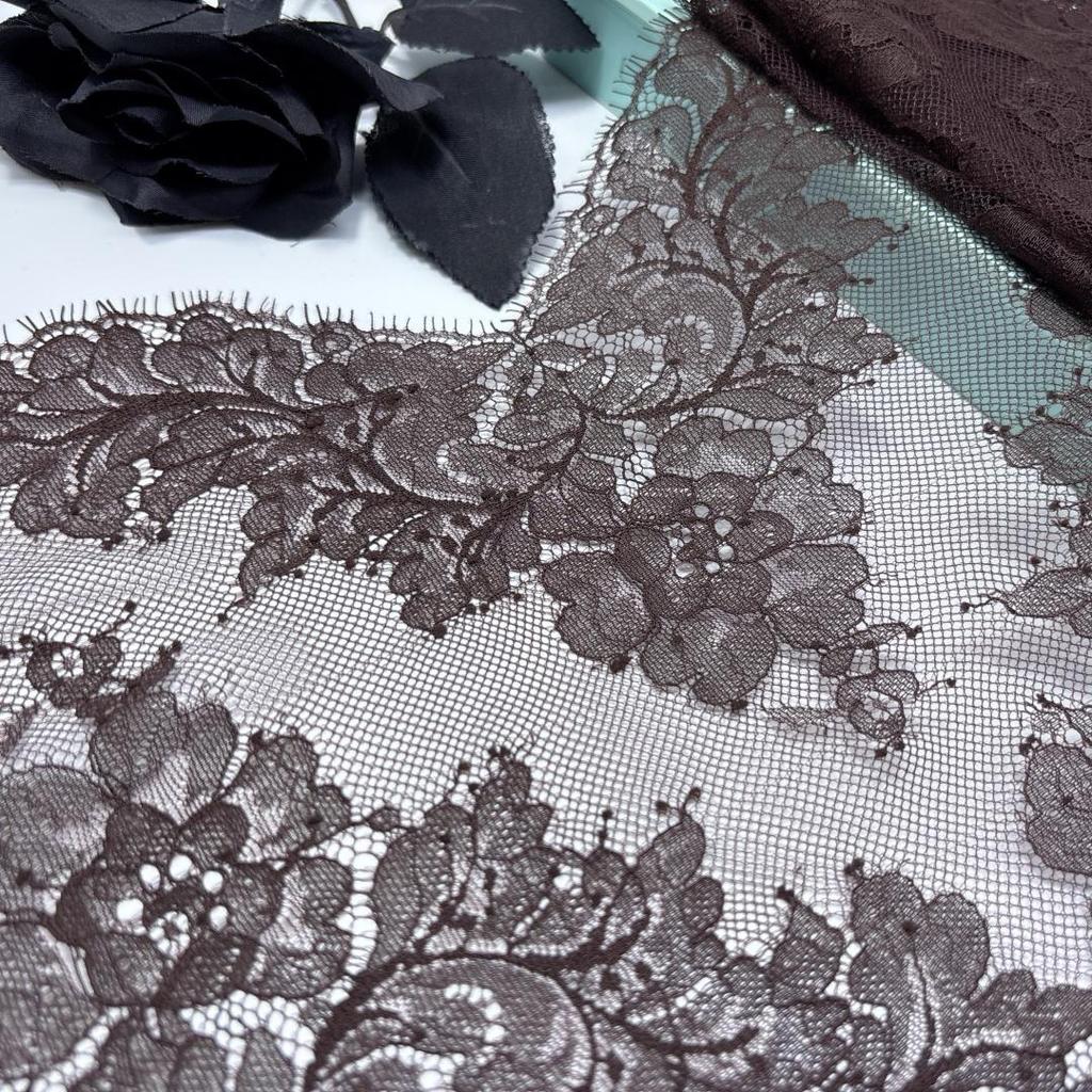 Dantelă Chantilly Franceză Maro Închis 3m x 22cm, Dantelă cu Gene din Nailon Inelastic pentru Cusut, Sutien, Lenjerie Intimă, Rochie, Articol de Îmbrăcăminte, Artizanat