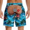 Novelty 3D Graphic Swimwear Hairy Big Booty Shorts, Men Funny Butt Print Beach Relaxed Fit Lounge Shorts Cheeky Briefs Pattern Swim Trunks for Summer