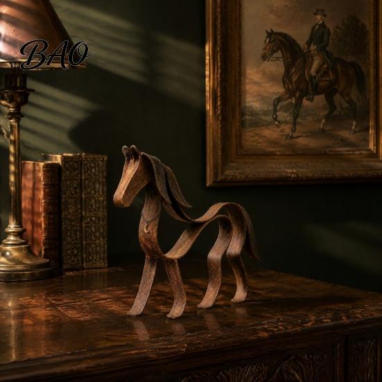 Rustic Style Room Ornament Vintage Metal Horse Figurine, Handcrafted Sculpture Art Statue, Creative Housewarming Gift Modern Desktop Decor for