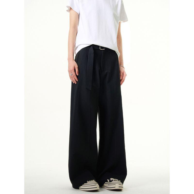 Kisko High-End American-Style Wide-Leg Drapey Belt Black Dress Pants Unisex Retro Floor-Length Versatile Casual Pants
