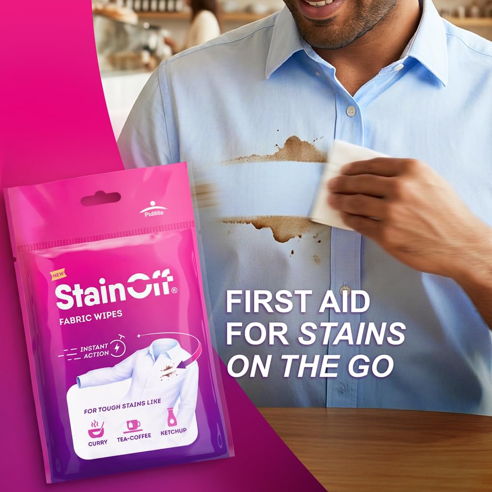 StainOff Stain Remover Wipes For Tough Stains like Tea, Curry, Mud Stains, Helps Remove Stains from White and Coloured Clothes, Fabric (Pack of 6)