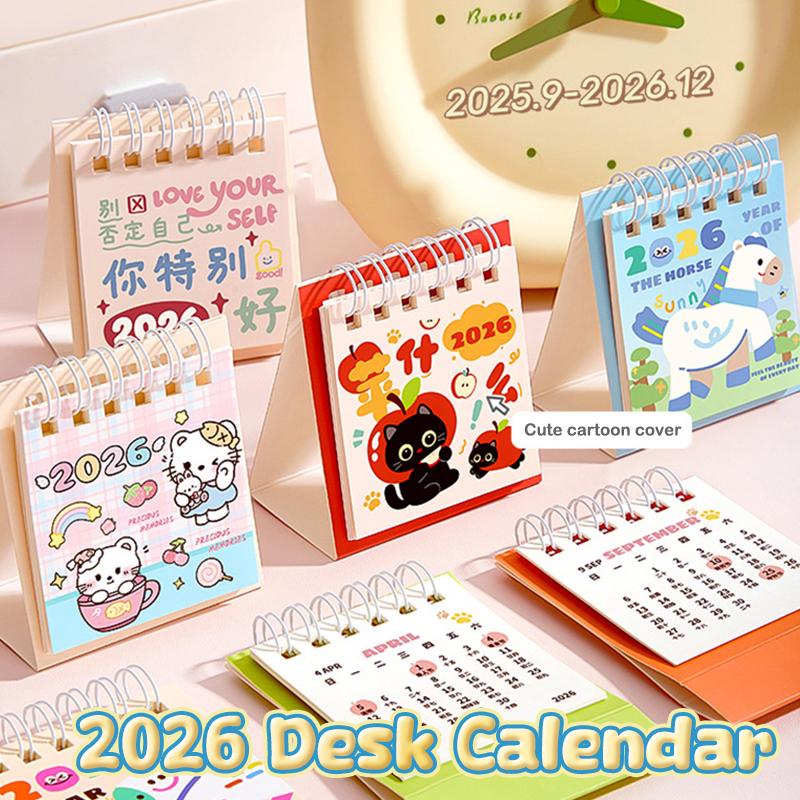 4 Stück Niedliches Pferd 2026 Kalender Tischkalender Ornament Cartoon Kawaii Planer Agenda Täglich Monatlich Schreibwaren Bürobedarf