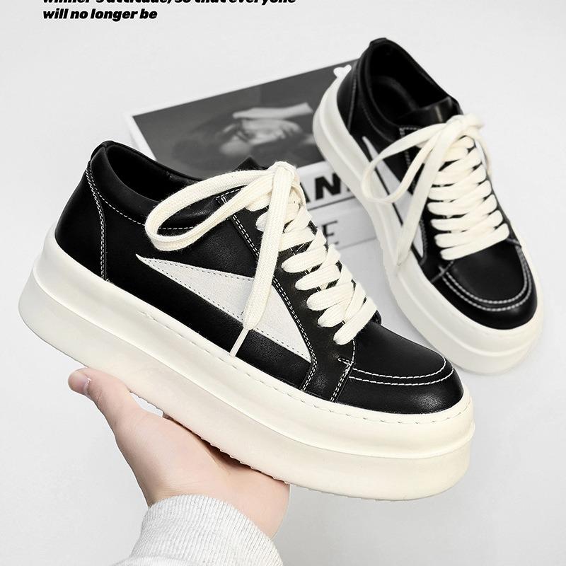 Fashion Couple Platform Big Head Leather Shoes Men's Women's High Quality Board Shoe Fad Height Increase Casual Thick Sole Shoes for Man