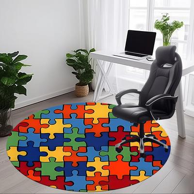 1 Stück Puzzle-Teile Stuhl Teppich für Büro, Runder Rutschfester Langlebiger Großer Büroteppich, Geeignet für Büro