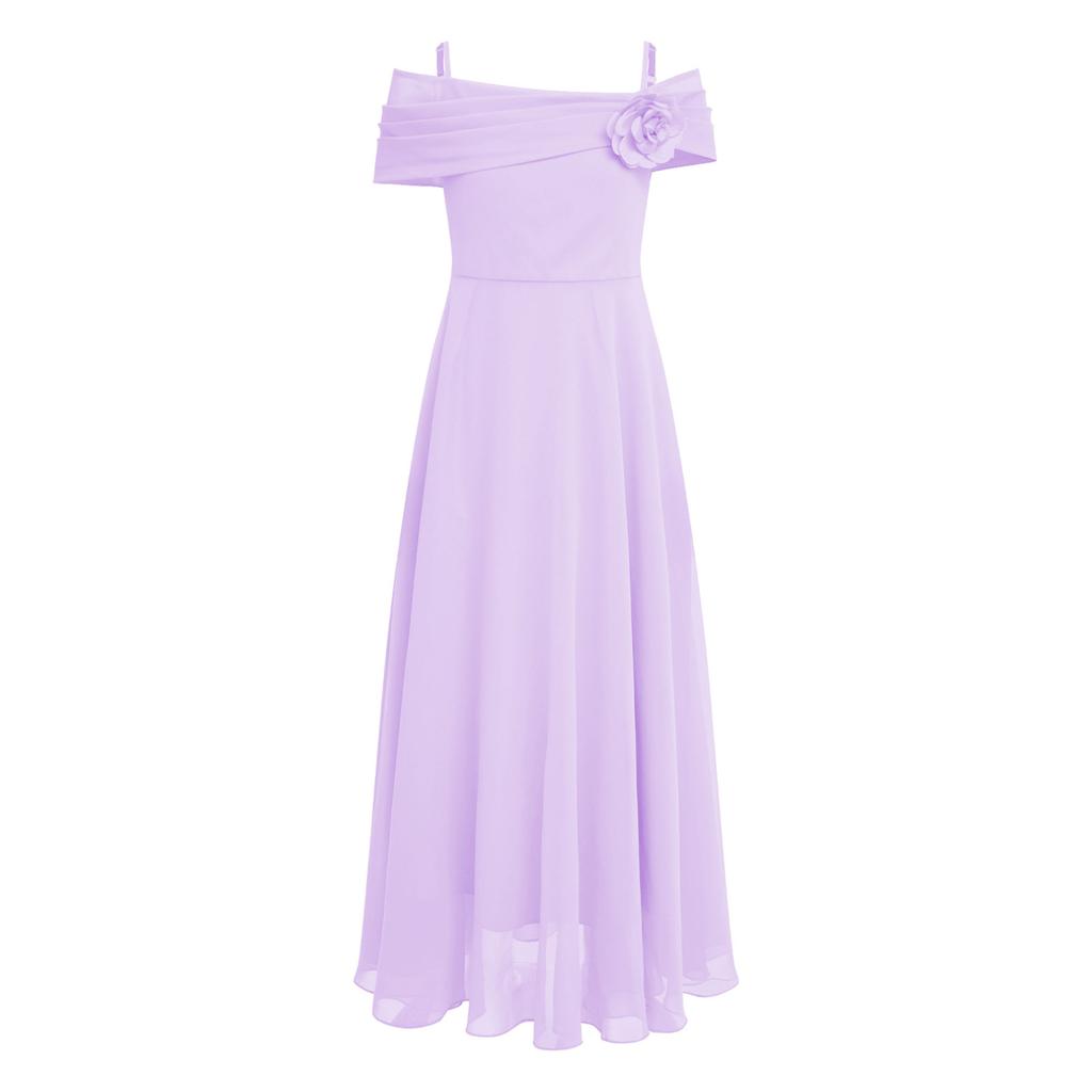 Dětské Dívčí Elegantní společenské šaty s 3D květinovou nášivkou nařasené šifonové šaty do A pro družičky narozeninové plesy