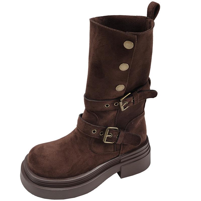 Brown retro British style thick heel thick-soled Martin boots women's 2025 new autumn and winter thin and heightened short boots