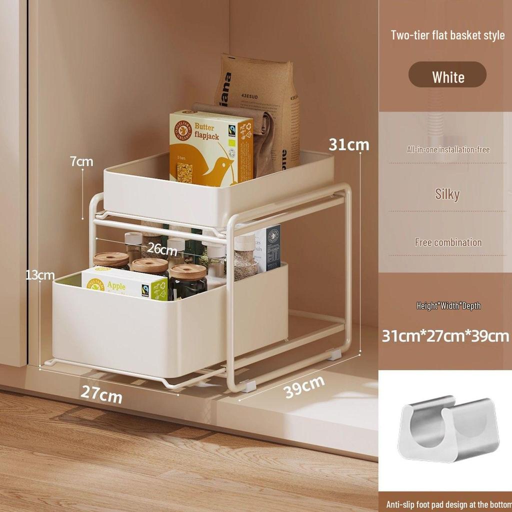 Multi-layer Kitchen Cabinet Pull-out Rack: Multi-functional Organizer & Seasoning Shelf