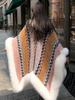 New Faux Fur Collar Imitation Cashmere Elegant Women Scarf Winter Striped Poncho Warm Thick Wrap Capa Para Mujer Pashmina Shawl