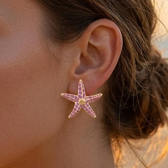 1 Paio di Orecchini a Stella Marina da Donna, Orecchini a Bottone Stella Marina Boho Beach, Accessori Gioielli a Tema Estate per Vacanze