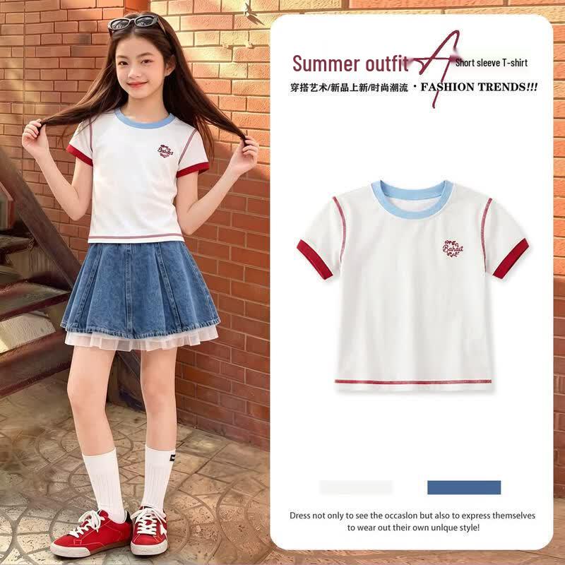 Moonkids Girls Summer Short Sleeve Tops, Denim Skirts & Sets 120cm