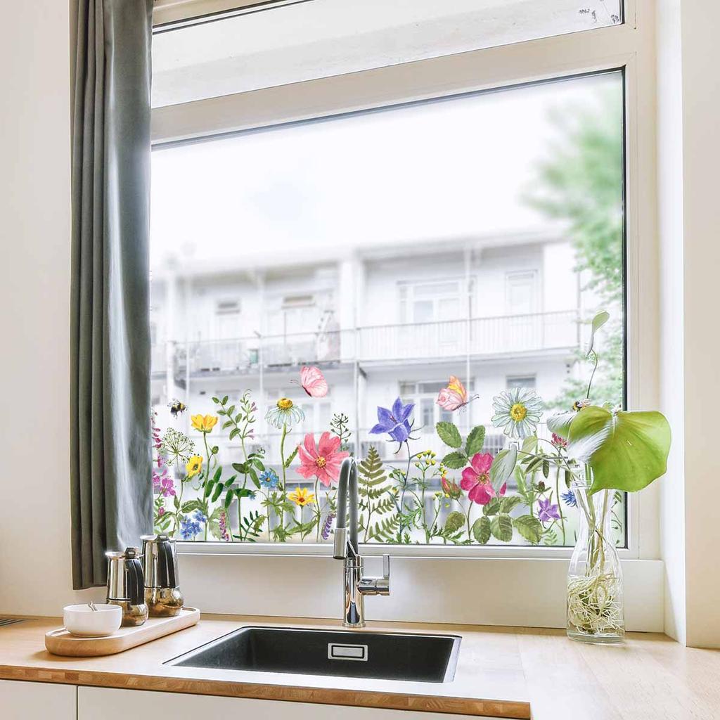 Colorful Cartoon Flower Butterfly Fully Transparent Double Sided Visible Window Sticker Home Decoration Decal