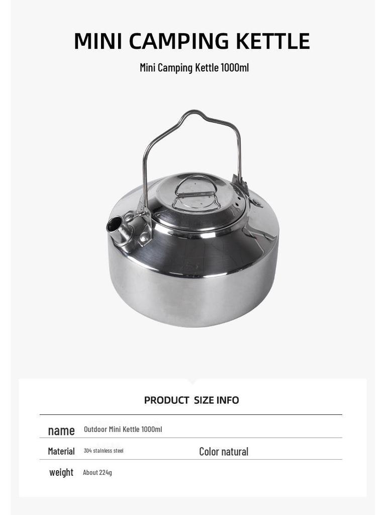 Portable Outdoor Stainless Steel Camping Kettle - Perfect for Hiking, Fishing, Picnics, and Self-Driving Trips