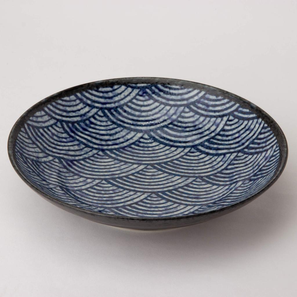 Mino Ware Qinghai Wave -Edo Komon- Noodle Plate W20237