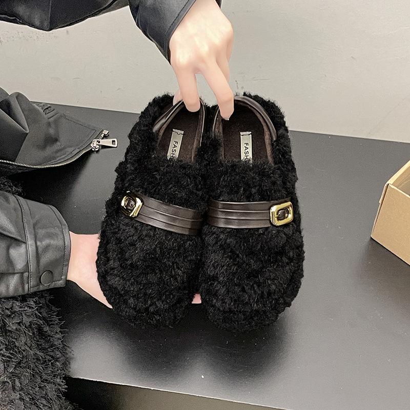 Fashion retro versatile Doudou cotton shoes women's 2025 autumn and winter new soft-soled thin shoes with a pedal on shit